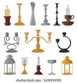 Candlestick vector candle lantern vintage candlelight lantern decoration and old candelabrum holder illustration set of antique candelabra fire light design decor isolated on white background