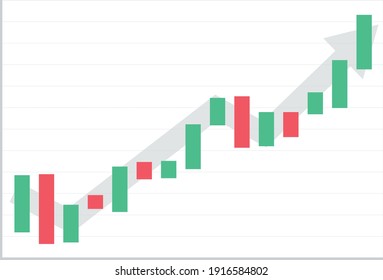 Candlestick white graph growth acceleration, chart investment trading with arrow. Growing and falling indexes. Financial diagram, business data