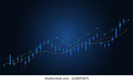 la gráfica de candlesticks muestra la tendencia del mercado del calcetín con indicador de línea sobre fondo azul oscuro