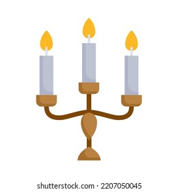 Candlesticks icon. Flat design. Triple candelabrum with three burning candles on white background. Retro Candlestick. For presentation, graphic design, mobile application. Vector Illustration.