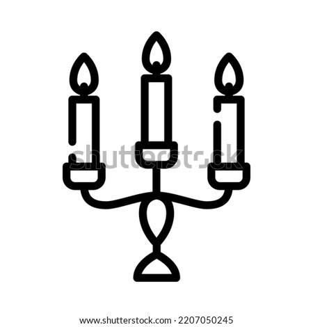 Candlesticks icon. Outline design. Triple candelabrum with three burning candles on white background. Retro Candlestick. For presentation, graphic design, mobile application. Vector Illustration.