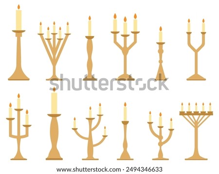 Candlesticks icon set in minimalist style. Candle holder isolated on white background. Candlesticks for candles. Icon design for banners, posters and promotional products. Vector illustration