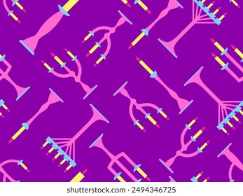 Candlesticks seamless pattern. Candlestick with candles. Candle holder with burning candles. Design for wallpapers, wrappers, covers and banners. Vector illustration