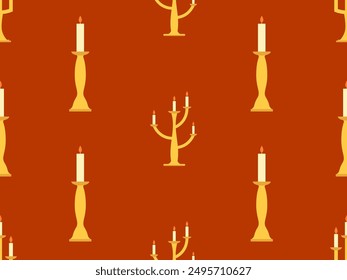 Candlesticks seamless pattern. Candlestick with candles. Candle holder with burning candles. Design for wallpapers, wrappers, covers and banners. Vector illustration