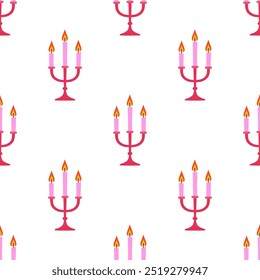 candlesticks seamless pattern, flat vector illustration, candle holder with burning candles, design for wallpapers, wrappers, covers and banners