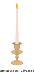 Candlesticks with a white burning candle. Vector evening for fortune telling. Religious symbol of faith.