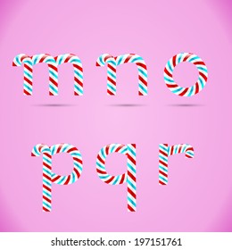 Candy 3D alphabet. Candy letters. Sweet letters. Vector candy alphabet. Alphabet letters. Candy font. Typography. M letter. N letter. O letter. P letter. Q letter. R letter.