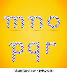 Candy 3D alphabet. Candy letters. Sweet letters. Vector candy alphabet. Alphabet letters. Candy font. Typography. M letter. N letter. O letter. P letter. Q letter. R letter.