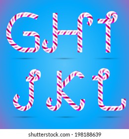 Candy 3D alphabet. Candy letters. Sweet letters. Vector candy alphabet. Alphabet letters. Candy font. Typography. G letter. H letter. I letter. J letter. K letter. L letter.