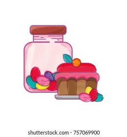 candy almonds inside jar and cake dessert