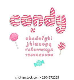 Candy Alphabet Set. Sweet ABC Letters and Numbers. Yummy Font.	