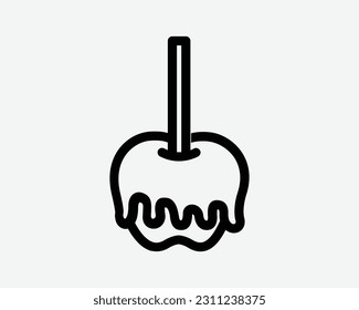 Candy Apple Icon. Caramel Dessert Fall Autumn Halloween Treat Glaze Dip Chocolate Sign Symbol Black Artwork Graphic Illustration Clipart EPS Vector