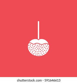 Candy Apple On Stick Flat Icon On Red Background