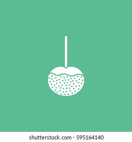 Candy Apple On Stick Flat Icon On Green Background