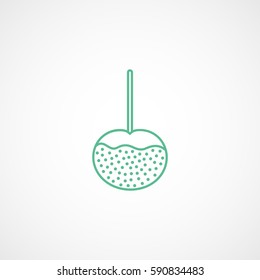 Candy Apple On Stick Green Line Icon On White Background