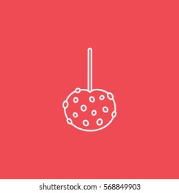Candy Apple On Stick Line Icon On Red Background
