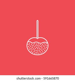 Candy Apple On Stick Line Icon On Red Background