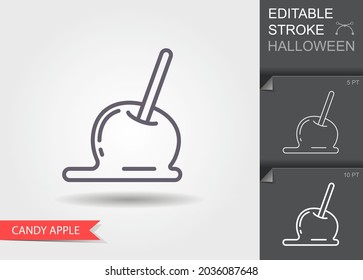 Candy apple. Outline icon with editable stroke. Linear Halloween Symbol with shadow