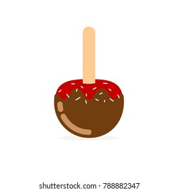 Candy apple with wooden stick. Vector image isolated on white background