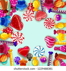 Candy background set of different colors of candy, candy, sweets, candy, jelly beans. Template, poster, banner, vector, isolated, cartoon style