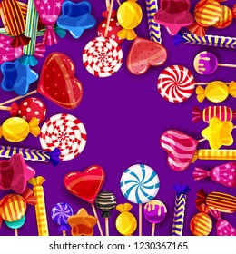 Candy background set of different colors of candy, candy, sweets, candy, jelly beans. Template, poster, banner, vector, isolated, cartoon style