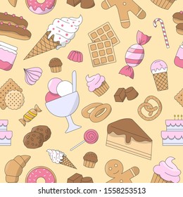 Candy background - Vector color seamless pattern of sweet food for graphic design