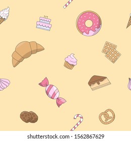 Candy background - Vector color seamless pattern of sweet food for graphic design