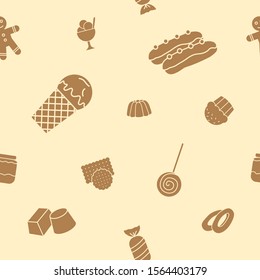 Candy background - Vector seamless pattern solid silhouettes of sweet food for graphic design