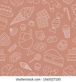 Candy background - Vector seamless pattern of sweet food for graphic design