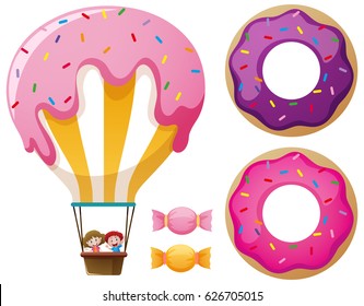 Candy balloon and donuts illustration