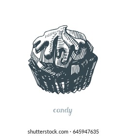 Candy bar, with cream of milk. Drawing by hand. Isolated vector illustration on white background.