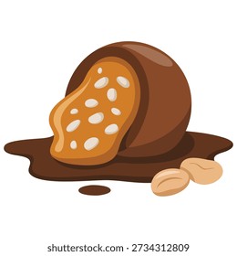 Barra de chocolate seção transversal crocante de amendoim que enche as cascas vetor isolado