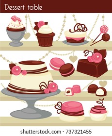 Candy bar or dessert buffet table.
