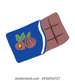 С barra de caramelo de chocolate con ilustración del vector de nuez aislado en fondo blanco, gourmet nacional alemán, símbolo colorido para el diseño menú de restaurante de viajes, ingrediente de comida para cocinar, festival de cosecha