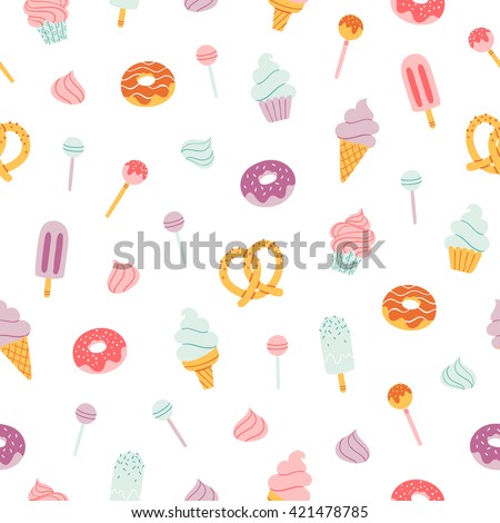 Candy bar sweets and pastry seamless pattern