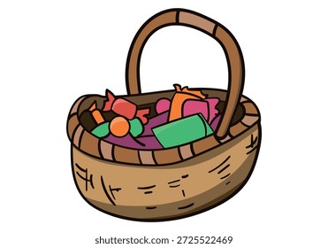 Cesta de caramelos para la Ilustración vectorial de garabatos de color de Halloween. Aislado en el fondo blanco