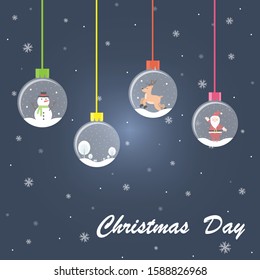 Candy ,bell and ball in  hanging on  background about reindeer,snowman,tree christmas and snowflake.Can be used for advertising.