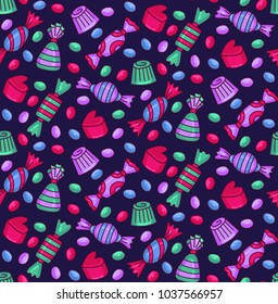 Candy bonbon sweets cartoon colorful cute tasty seamless vector pattern