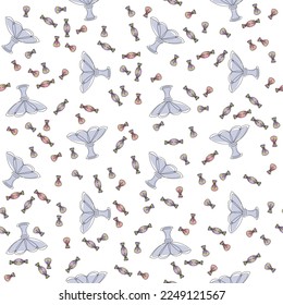 Candy bowl with delicious sweets seamless pattern of sweets. Pattern in trendy one line style. Vector illustration