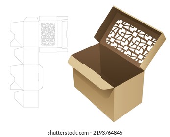 candy box with auto locked point and stenciled pattern die cut template and 3D mockup