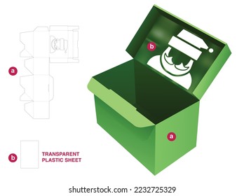 candy box with auto locked point and Santa Claus window die cut template and 3D mockup