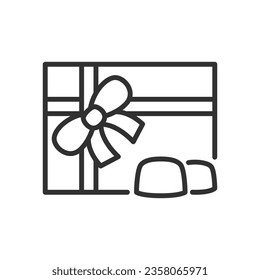 Candy box with bow, linear icon, gift. Line with editable stroke