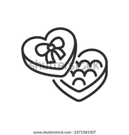 Candy box with heart shape, linear icon, open, gift. Line with editable stroke