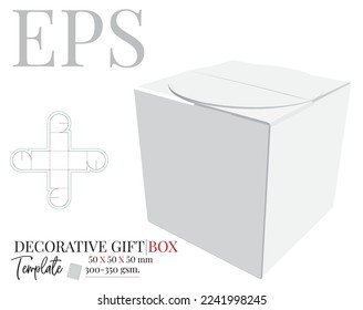 Candy box Template. Vector with die cut, laser cut layers. Gift box illustration. Self Lock, Cut and Fold. Blank, white box mock up isolated on white background, perspective view, 3D presentation.