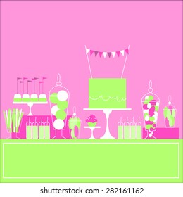 Candy Buffet with cake. Wedding dessert bar. Birthday sweet table. Baby shower sweet table