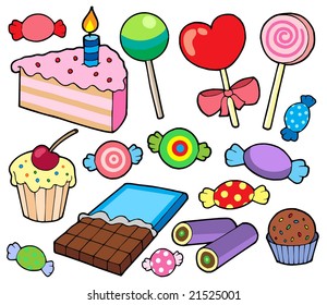 Candy and cakes collection - vector illustration.