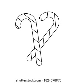 Candy can outline icon. Two crossed candy sticks for Christmas decoration. Vector illustration.