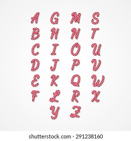 Candy Cane Alphabet. Editable vector illustration for your design.