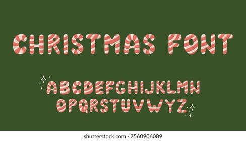 Candy cane alphabet. Set of Christmas lettering. Vector.