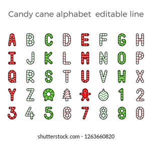 Candy cane alphabet set for use as material in Christmas theme, vector illustration